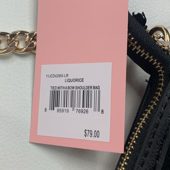 Juicy Couture Black Soft Clutch bag Gold Chain & Bow Accent & mini pouch NEW - Picture 4 of 16